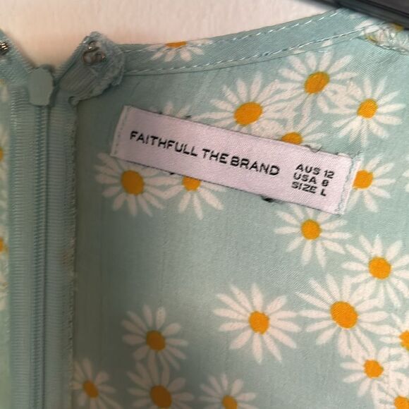 Faithfull The Brand Mejia Zhoe Floral Daisy Midi Crepe Dress Blue US 8 - Picture 9 of 12